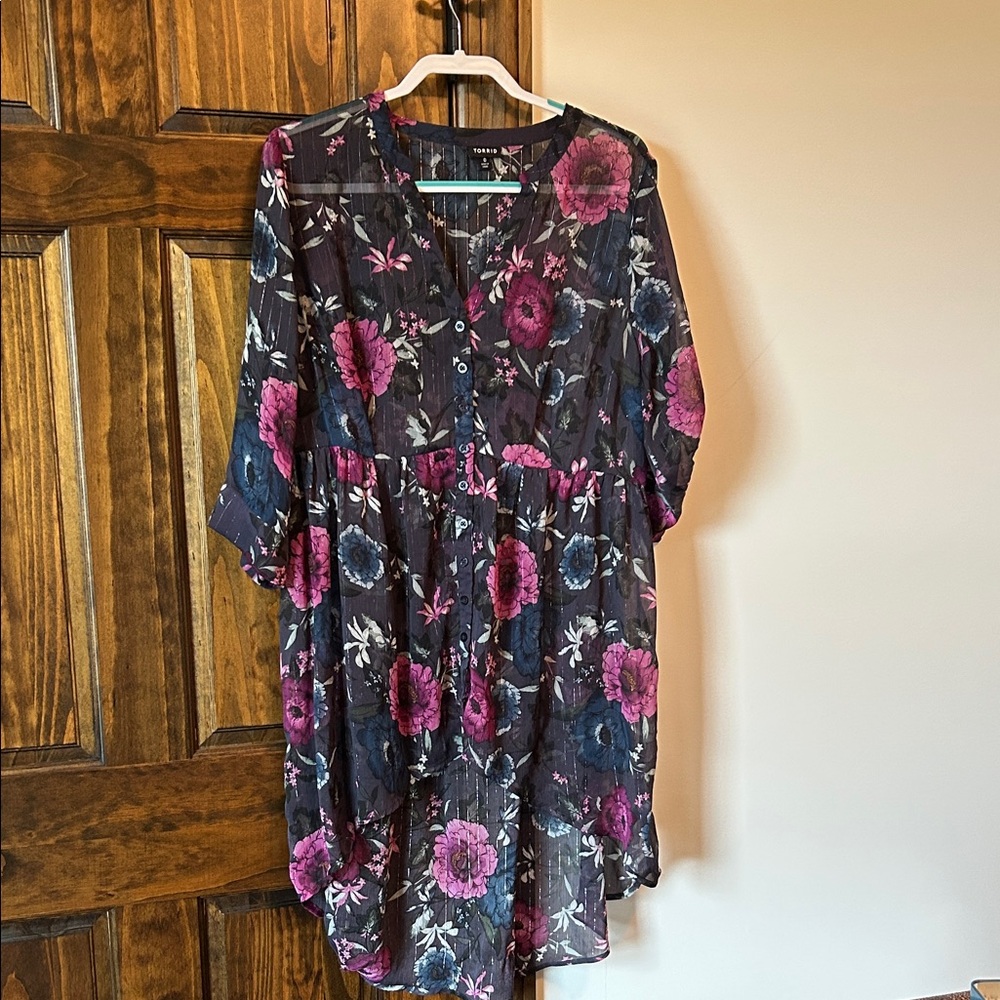 Torrid Floral Blouse - Pink and Purple